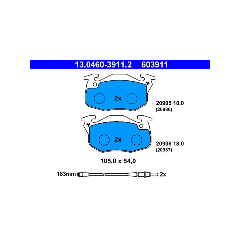 Jeu de plaquettes de frein ATE 13.0460-3911.2 pour PEUGEOT, RENAULT, OE 425088 ATE