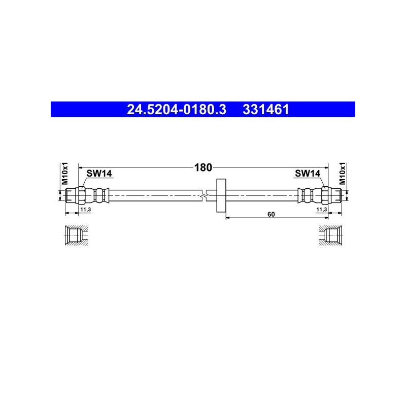 Flexible de frein ATE 24.5204-0180.3 pour AUDI, VW OE 861611775 ATE