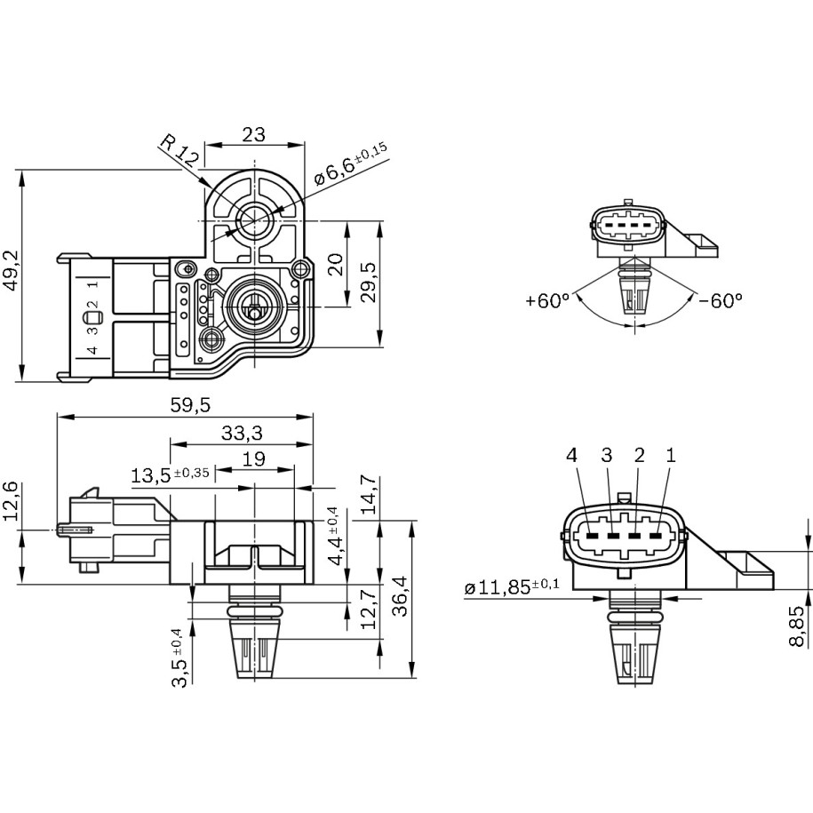 Capteur de pression de suralimentation BOSCH 0281006076 pour AGRALE, CHEVROLET, CITROEN et plus encore... BOSCH