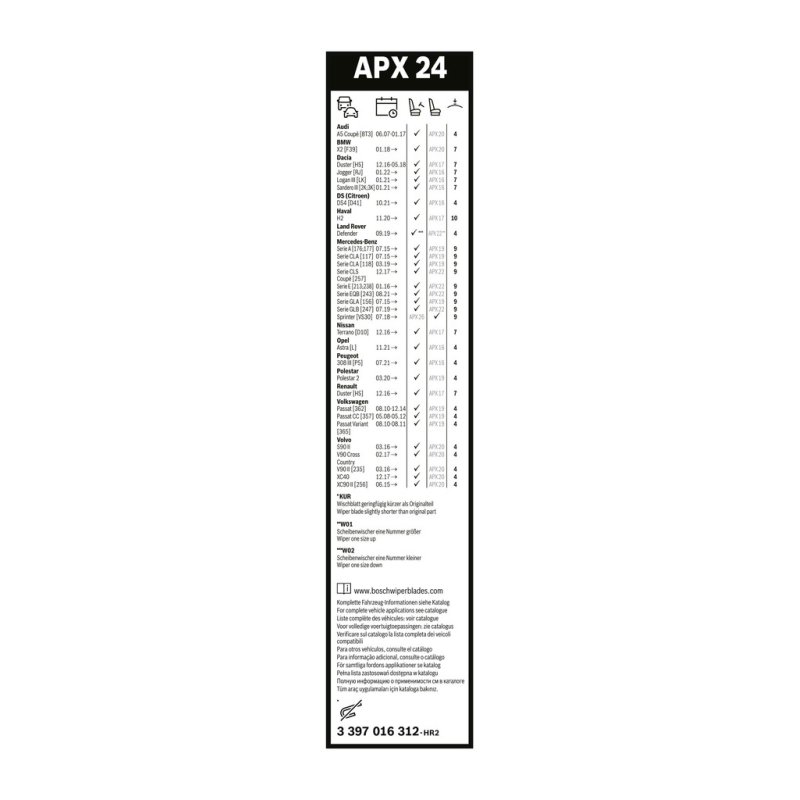 Essuie-glace BOSCH 3397016312 pour AUDI, BMW, CITROEN, DACIA, DS et plus encore... BOSCH