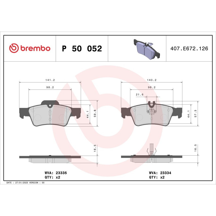 Jeu de plaquettes de frein BREMBO P50052 pour BRABUS, MERCEDES BREMBO
