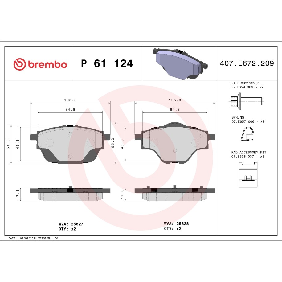 Jeu de plaquettes de frein BREMBO P61124 pour CITROEN, DS, GEELY, VAUXHALL et plus encore... BREMBO