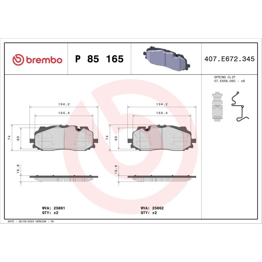 Plaquettes de frein BREMBO P85165 pour AUDI, AUDI (SAIC), CUPRA, VW BREMBO