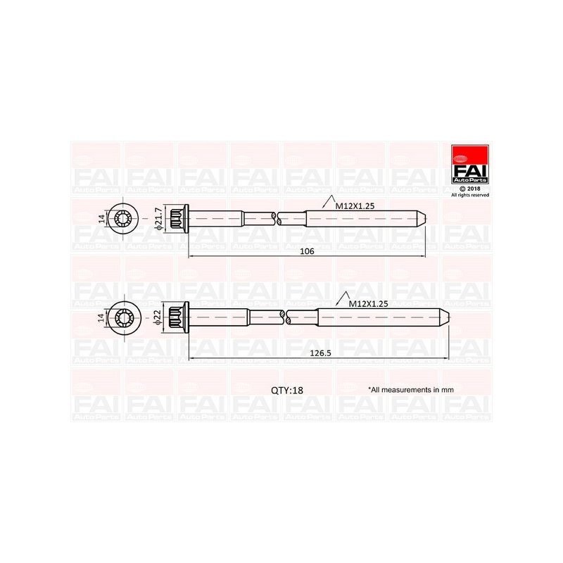 Cylinder Head Bolt Set FAI B1027 OE Ref 9091002081 FAI