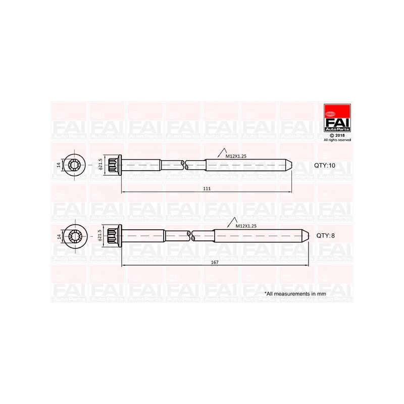 Cylinder Head Bolt Set FAI B2124 OE Ref 9091002146 FAI