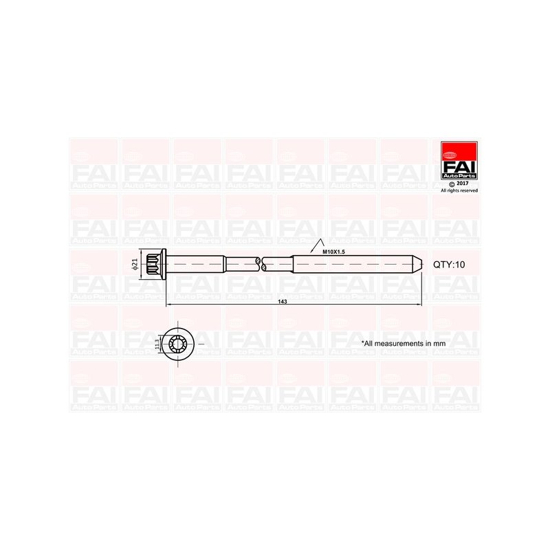 Cylinder Head Bolt Set FAI B489 OE Ref 1072042 FAI