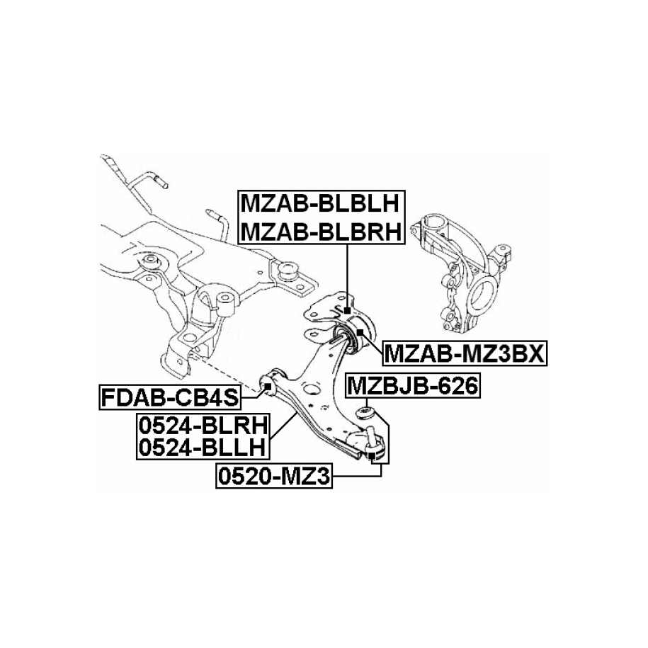 Rear Bushing, Front Right Control Arm (Hydro) FEBEST MZAB-BLBRH OE Ref 1793236 FEBEST