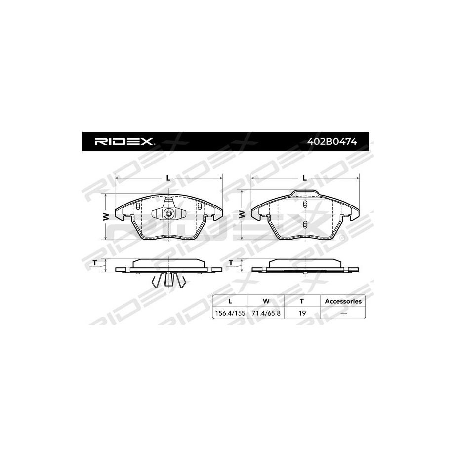 Jeu de plaquettes de frein RIDEX 402B0474 pour VW, SEAT, PEUGEOT, AUDI et plus encore... RIDEX