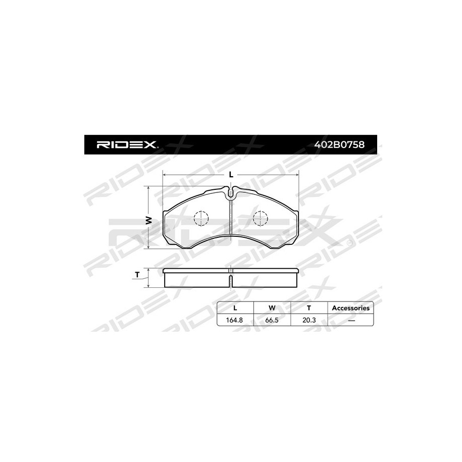 Plaquettes de frein RIDEX 402B0758 pour IVECO, RENAULT CAMIONS, RENAULT 1906401 RIDEX