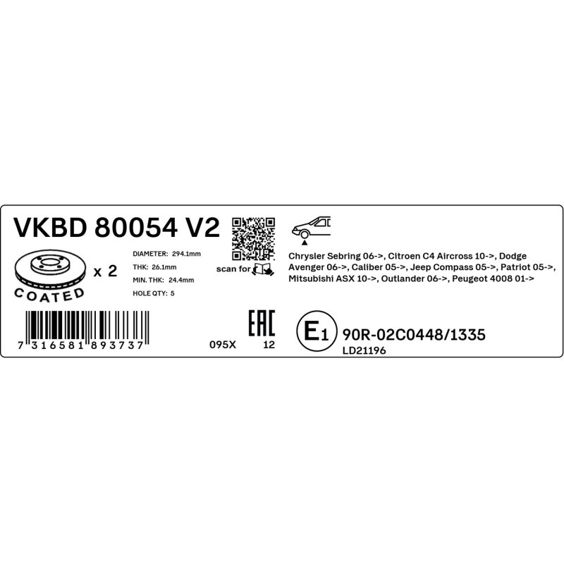 Brake Disc VKBD80054V2 SKF VKBD 80054 V2 OE Ref 15105514AA SKF