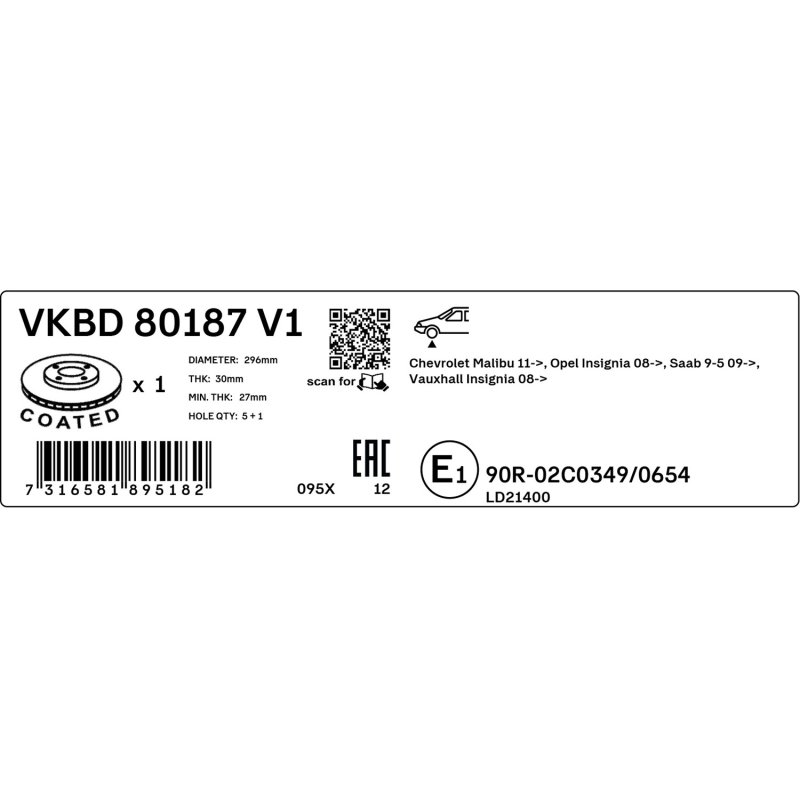 Brake Disc VKBD80187V1 SKF VKBD 80187 V1 OE Ref 13501307 SKF