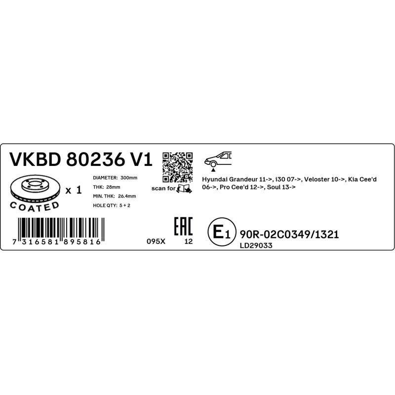 Brake Disc VKBD80236V1 SKF VKBD 80236 V1 OE Ref 517121M500 SKF
