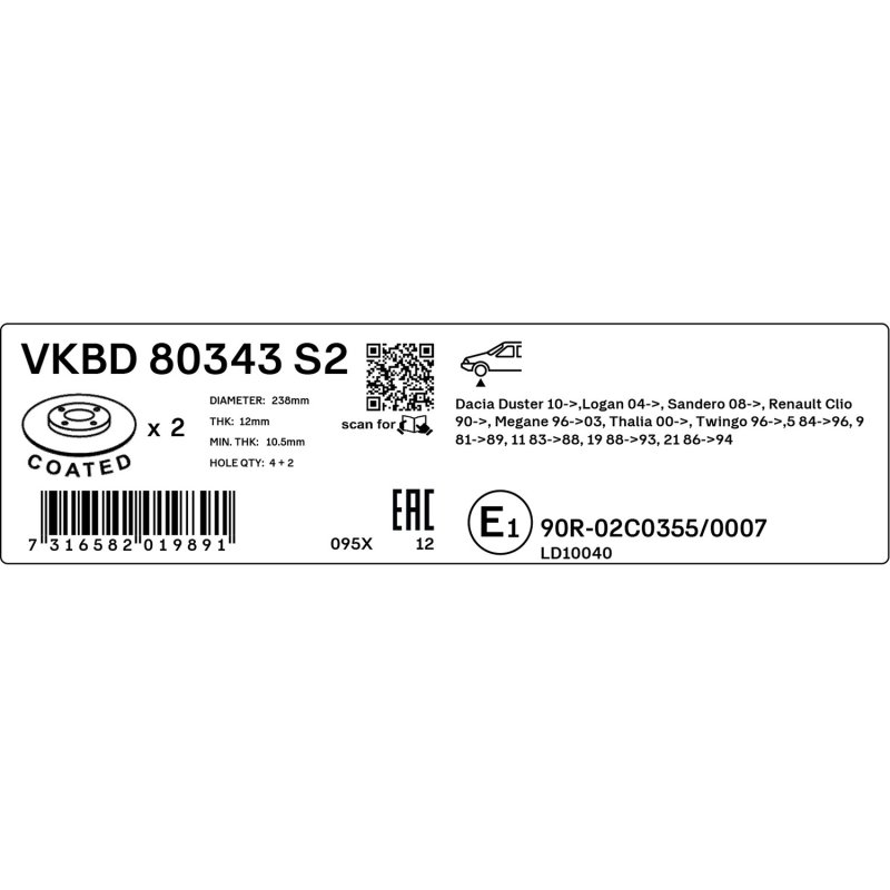 Brake Disc VKBD80343S2 SKF VKBD 80343 S2 OE Ref 6001547684 SKF