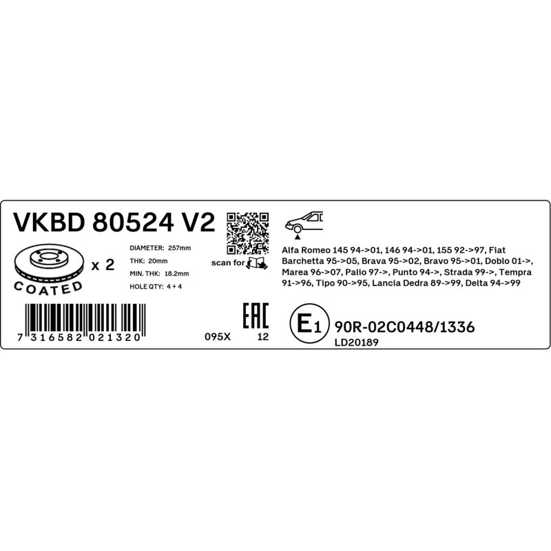 Brake Disc VKBD80524V2 SKF VKBD 80524 V2 OE Ref 0060806137 SKF