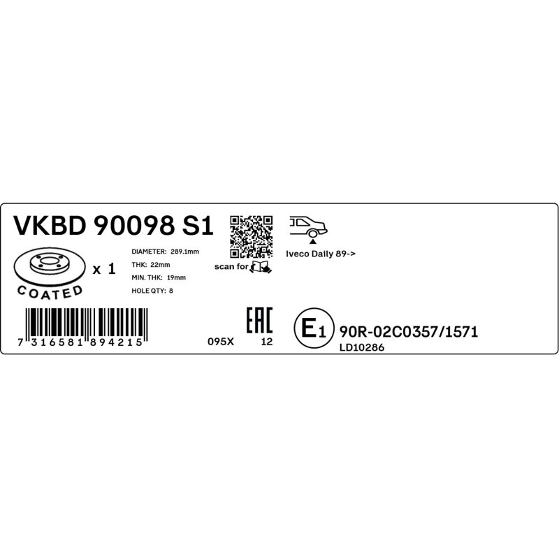 Brake Disc VKBD90098S1 SKF VKBD 90098 S1 OE Ref 1908773 SKF