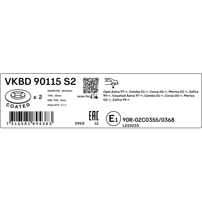 Brake Disc VKBD90115S2 SKF VKBD 90115 S2 OE Ref 569109 SKF
