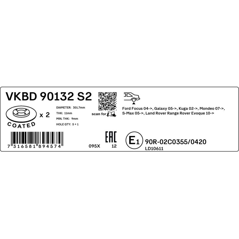 Brake Disc VKBD90132S2 SKF VKBD 90132 S2 OE Ref 1379931 SKF