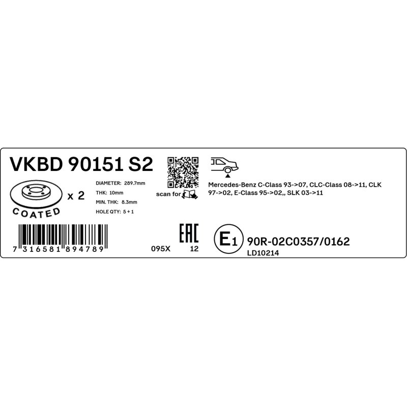 Brake Disc VKBD90151S2 SKF VKBD 90151 S2 OE Ref 1244231112 SKF