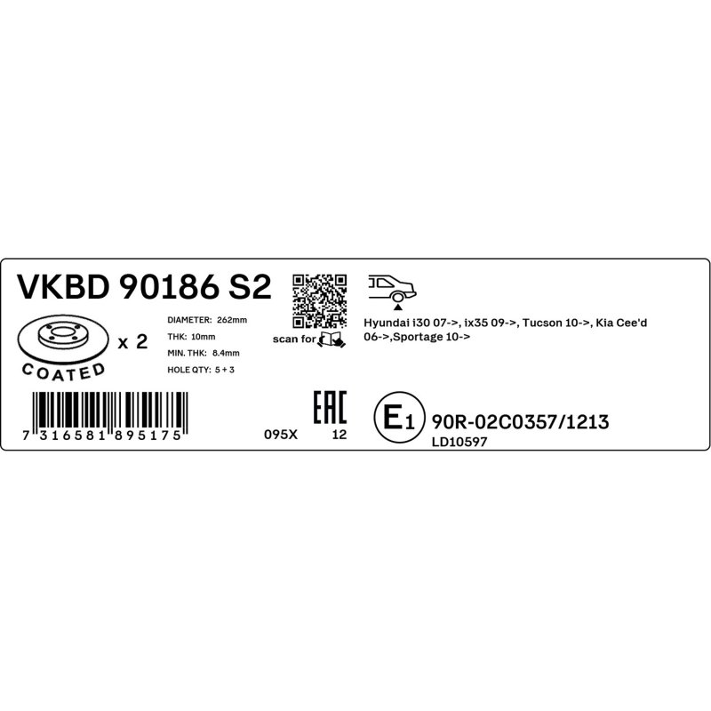Brake Disc VKBD90186S2 SKF VKBD 90186 S2 OE Ref 584111H100 SKF