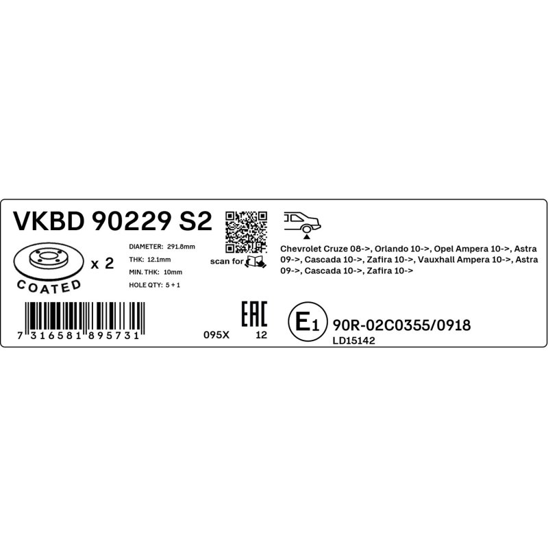 Brake Disc VKBD90229S2 SKF VKBD 90229 S2 OE Ref 13502137 SKF