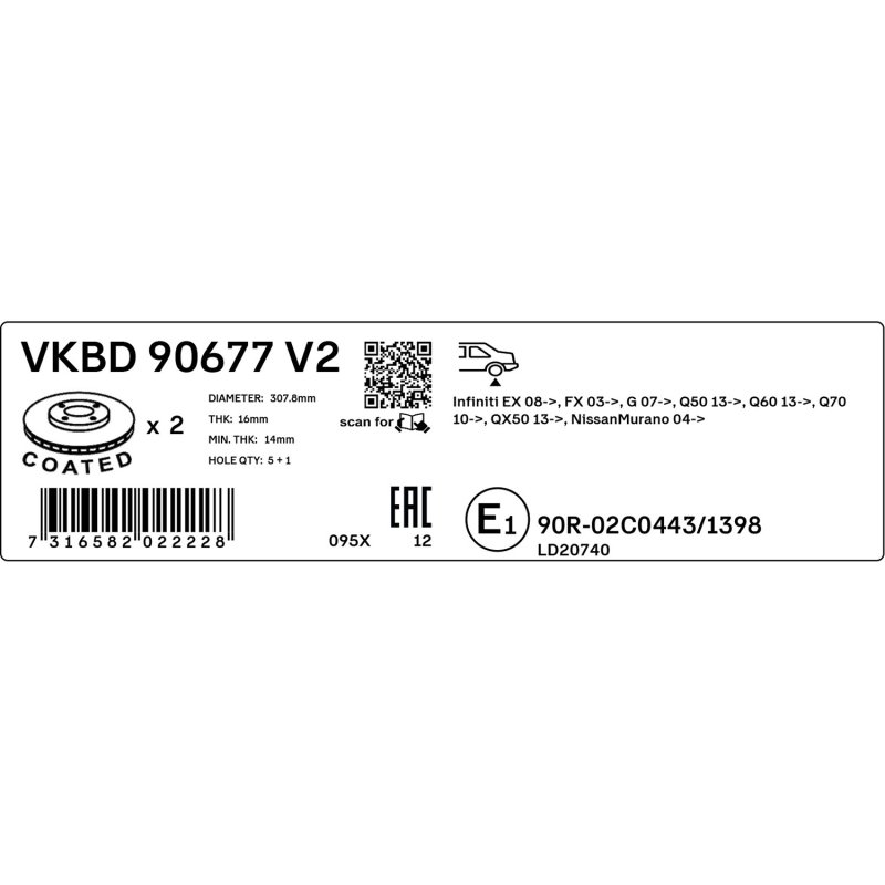 Brake Disc VKBD90677V2 SKF VKBD 90677 V2 OE Ref 43206CA000 SKF