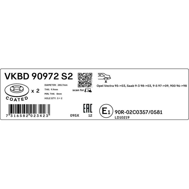 Brake Disc VKBD90972S2 SKF VKBD 90972 S2 OE Ref 5391578 SKF