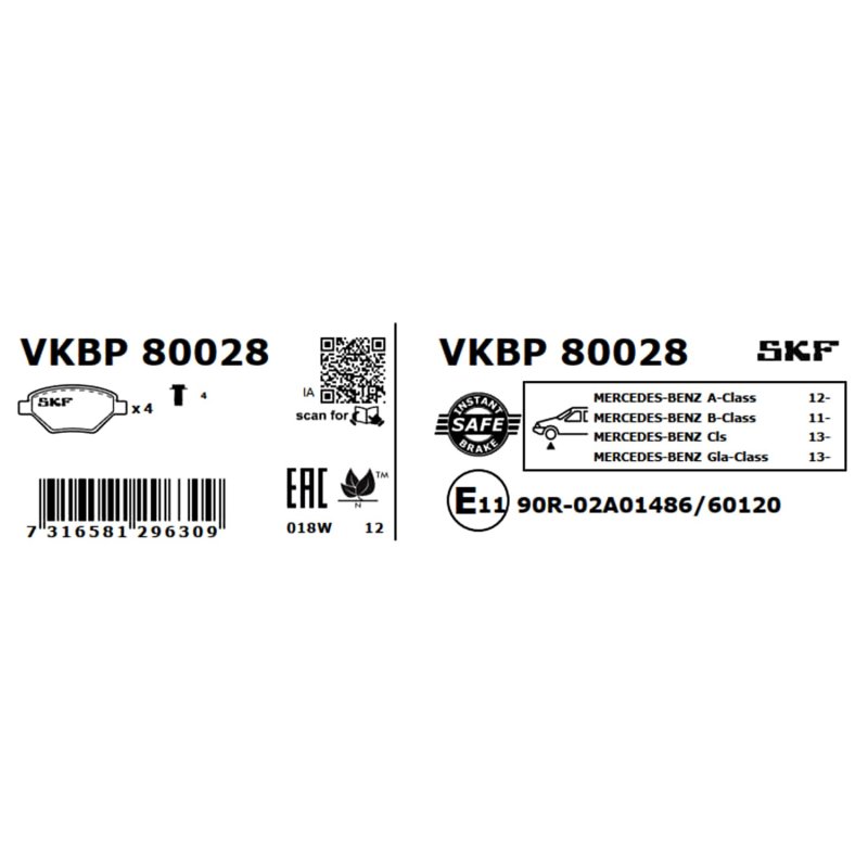 Brake Pad Set VKBP80028 SKF VKBP 80028 OE Ref 0004203002 SKF