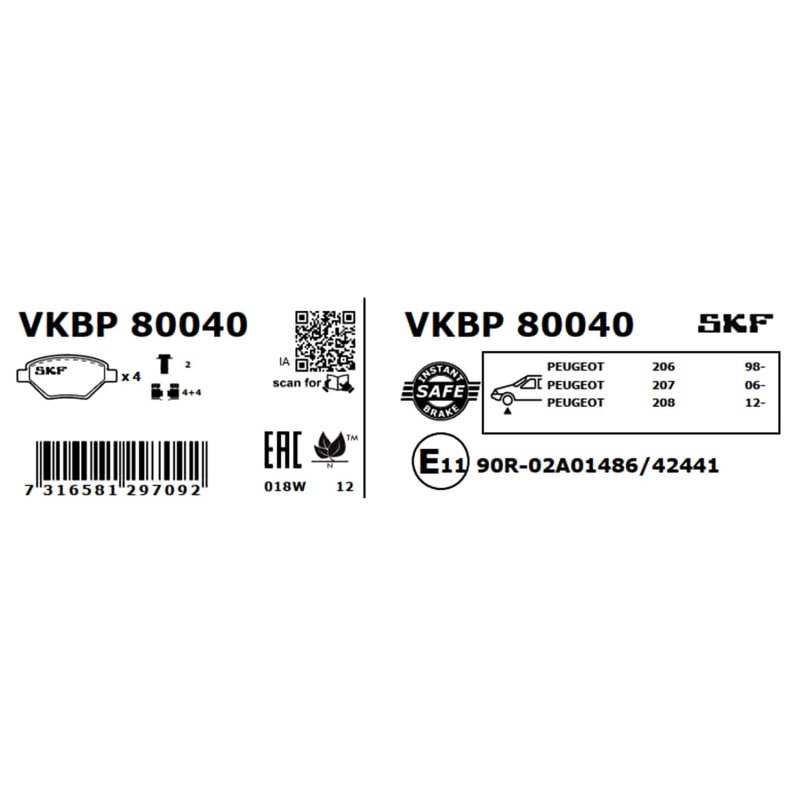 Brake Pad Set VKBP80040 SKF VKBP 80040 OE Ref 1610489680 SKF