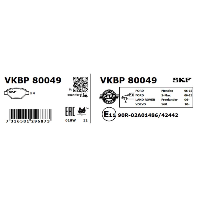 Brake Pad Set VKBP80049 SKF VKBP 80049 OE Ref 1379971 SKF