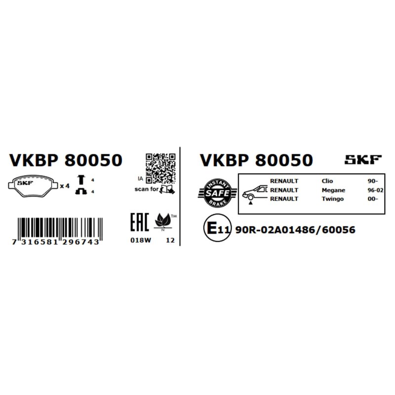Brake Pad Set VKBP80050 SKF VKBP 80050 OE Ref 410602192R SKF