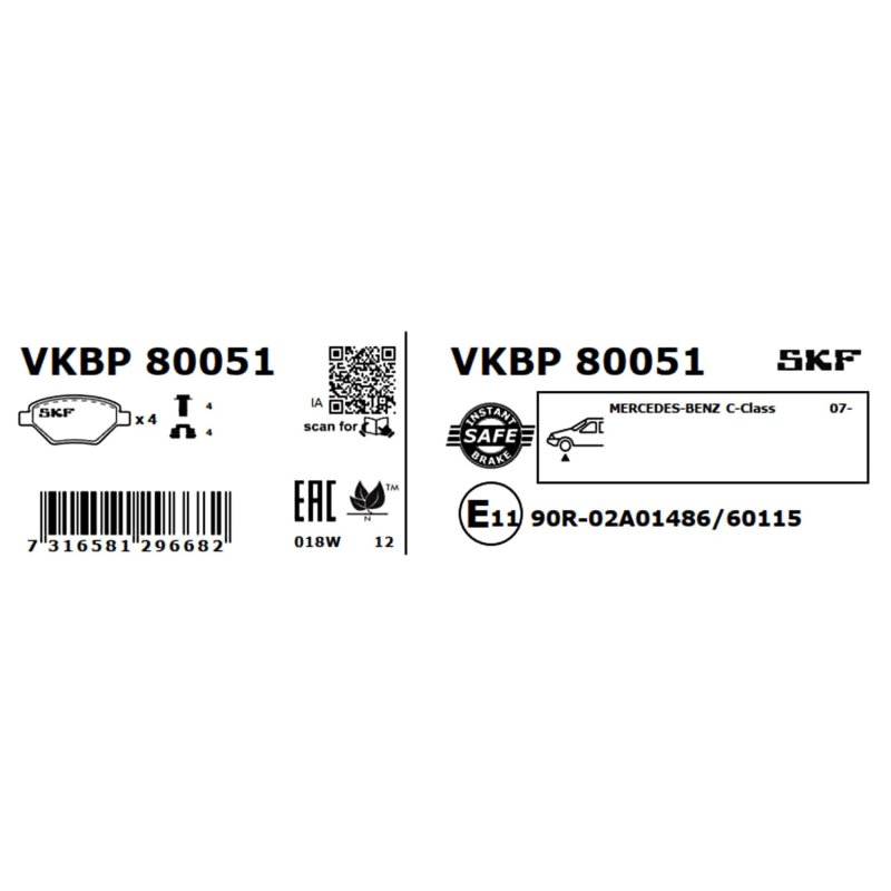 Brake Pad Set VKBP80051 SKF VKBP 80051 OE Ref 0004200305 SKF
