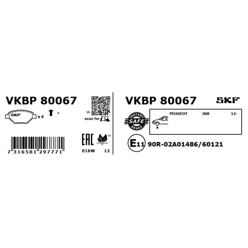 Brake Pad Set VKBP80067 SKF VKBP 80067 OE Ref 1610428780 SKF