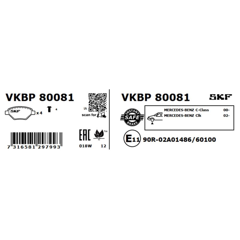 Brake Pad Set VKBP80081 SKF VKBP 80081 OE Ref 0034202520 SKF