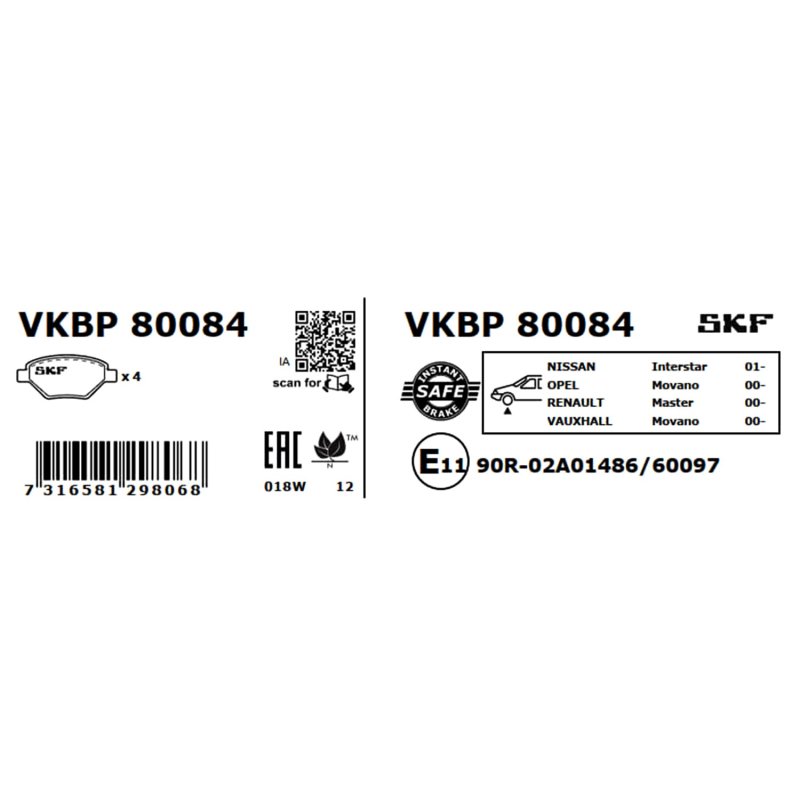 Brake Pad Set VKBP80084 SKF VKBP 80084 OE Ref 4106000QAD SKF