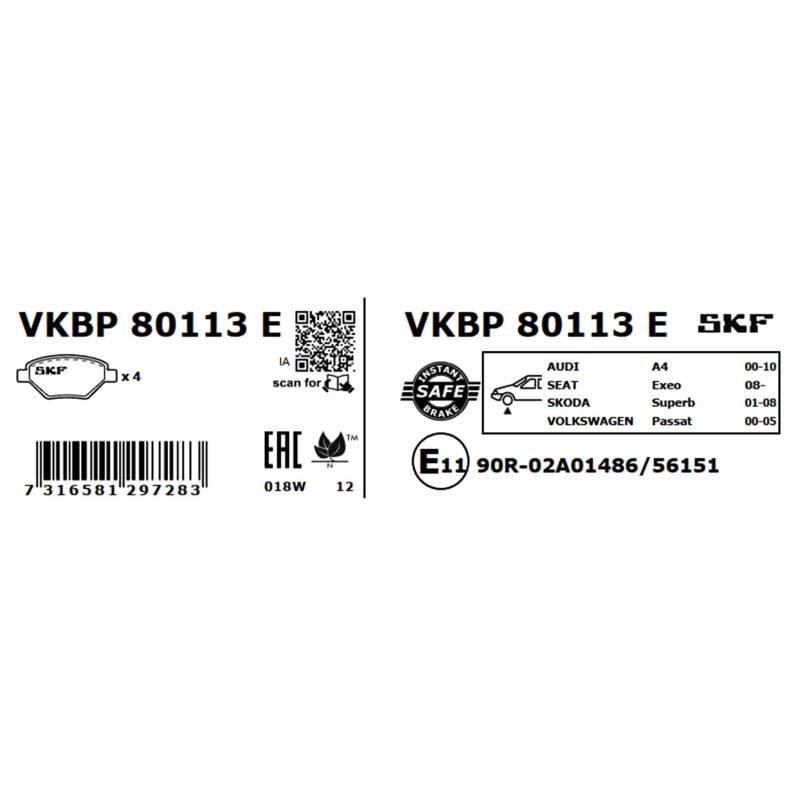 Brake Pad Set VKBP80113E SKF VKBP 80113 E OE Ref 3BD698151 SKF