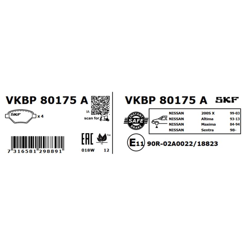 Brake Pad Set VKBP80175A SKF VKBP 80175 A OE Ref 10602Y090 SKF