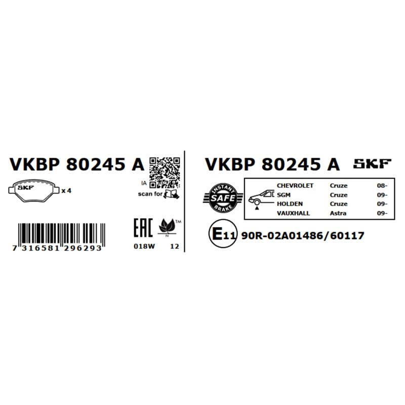 Brake Pad Set VKBP80245A SKF VKBP 80245 A OE Ref 13301207 SKF