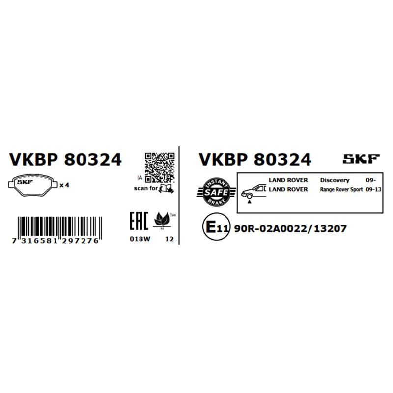 Brake Pad Set VKBP80324 SKF VKBP 80324 OE Ref AH422K021DA SKF