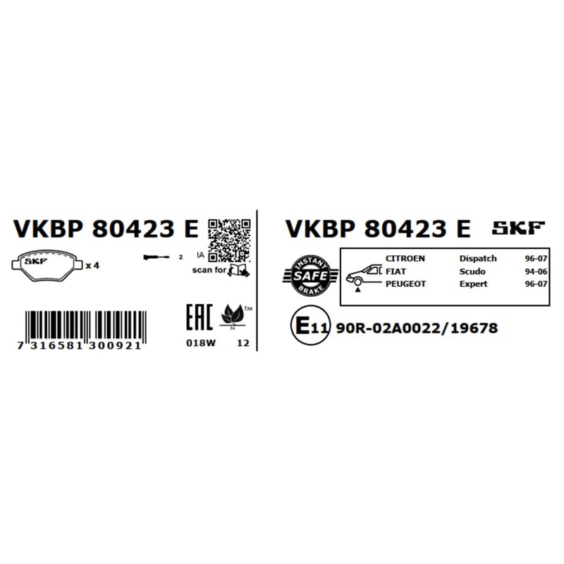 Brake Pad Set VKBP80423E SKF VKBP 80423 E OE Ref 1617250580 SKF