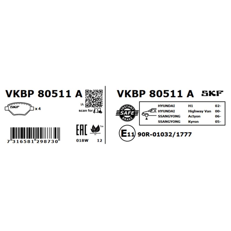 Brake Pad Set VKBP80511A SKF VKBP 80511 A OE Ref 4813008260 SKF