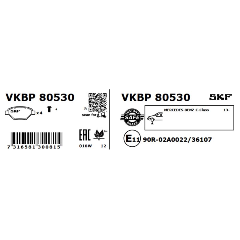 Brake Pad Set VKBP80530 SKF VKBP 80530 OE Ref 0004207302 SKF