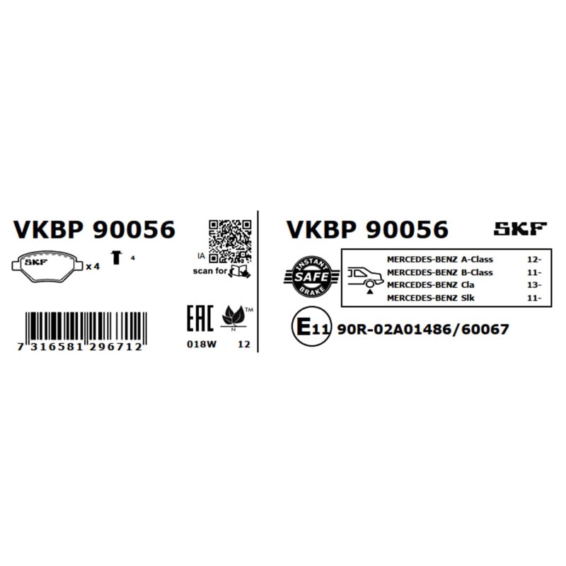 Brake Pad Set VKBP90056 SKF VKBP 90056 OE Ref 0064202320 SKF