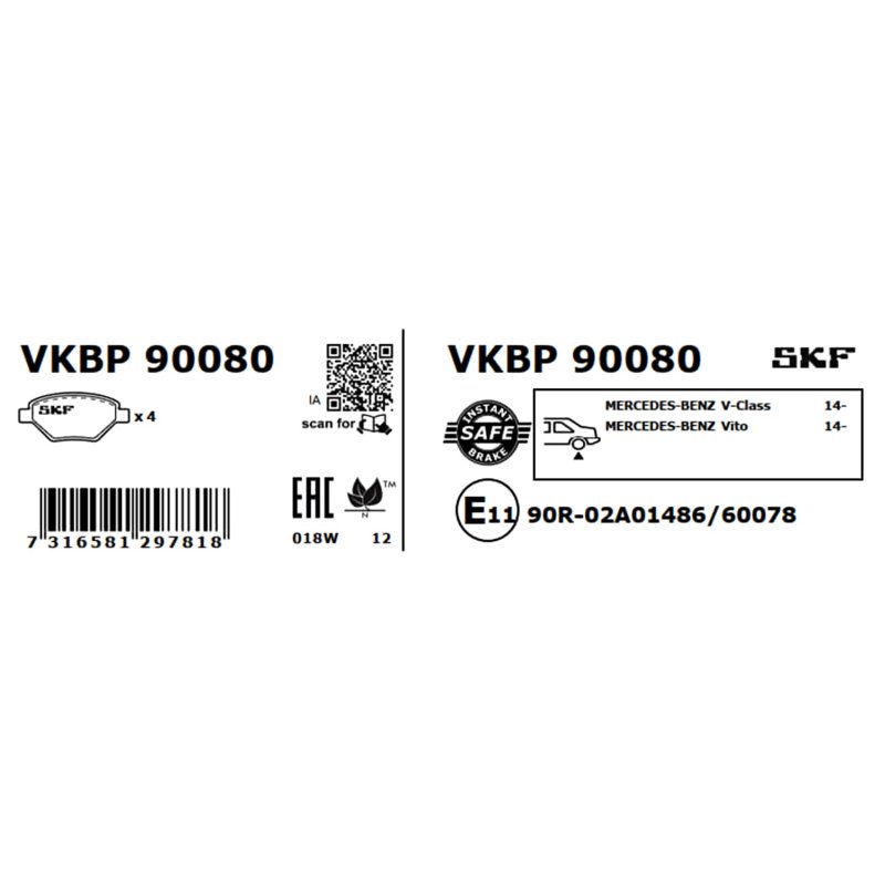 Brake Pad Set VKBP90080 SKF VKBP 90080 OE Ref 4474200120 SKF