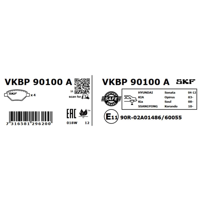 Brake Pad Set VKBP90100A SKF VKBP 90100 A OE Ref 48413341A0 SKF