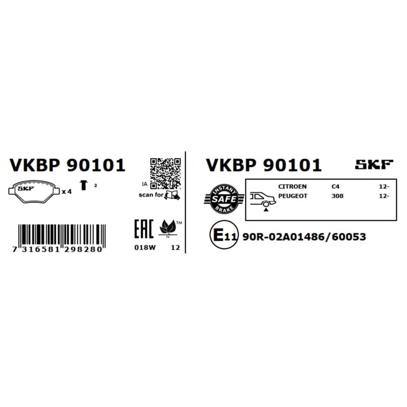 Brake Pad Set VKBP90101 SKF VKBP 90101 OE Ref 1609000680 SKF