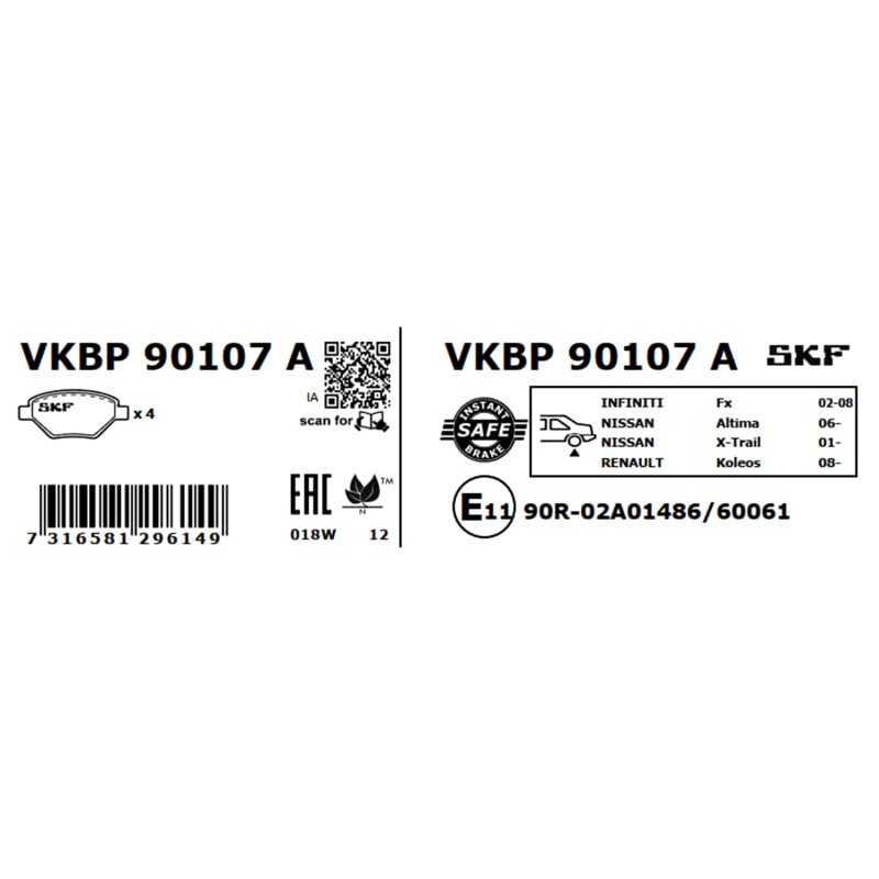 Brake Pad Set VKBP90107A SKF VKBP 90107 A OE Ref 044608H385 SKF