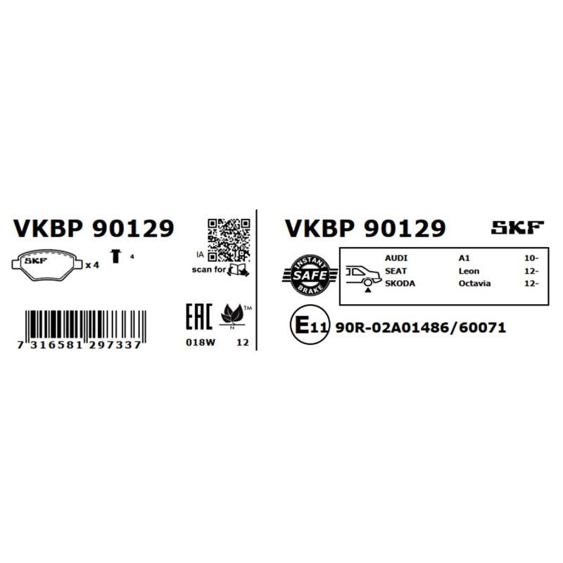 Brake Pad Set VKBP90129 SKF VKBP 90129 OE Ref 2K5698451B SKF