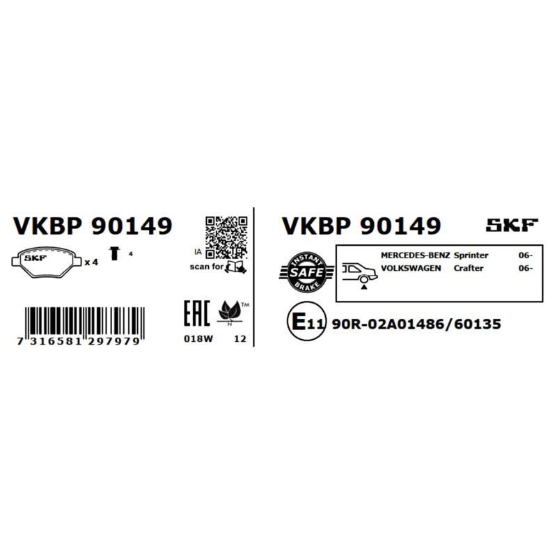Brake Pad Set VKBP90149 SKF VKBP 90149 OE Ref 0044208120 SKF