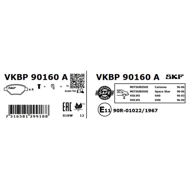 Brake Pad Set VKBP90160A SKF VKBP 90160 A OE Ref M620770 SKF