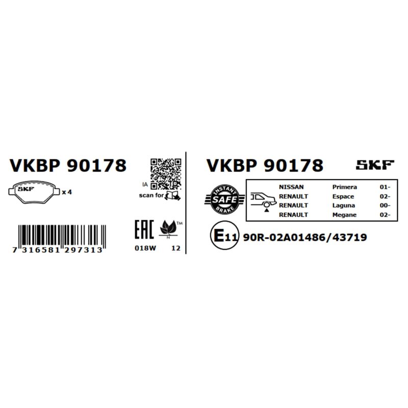 Brake Pad Set VKBP90178 SKF VKBP 90178 OE Ref 2T142M008AA SKF